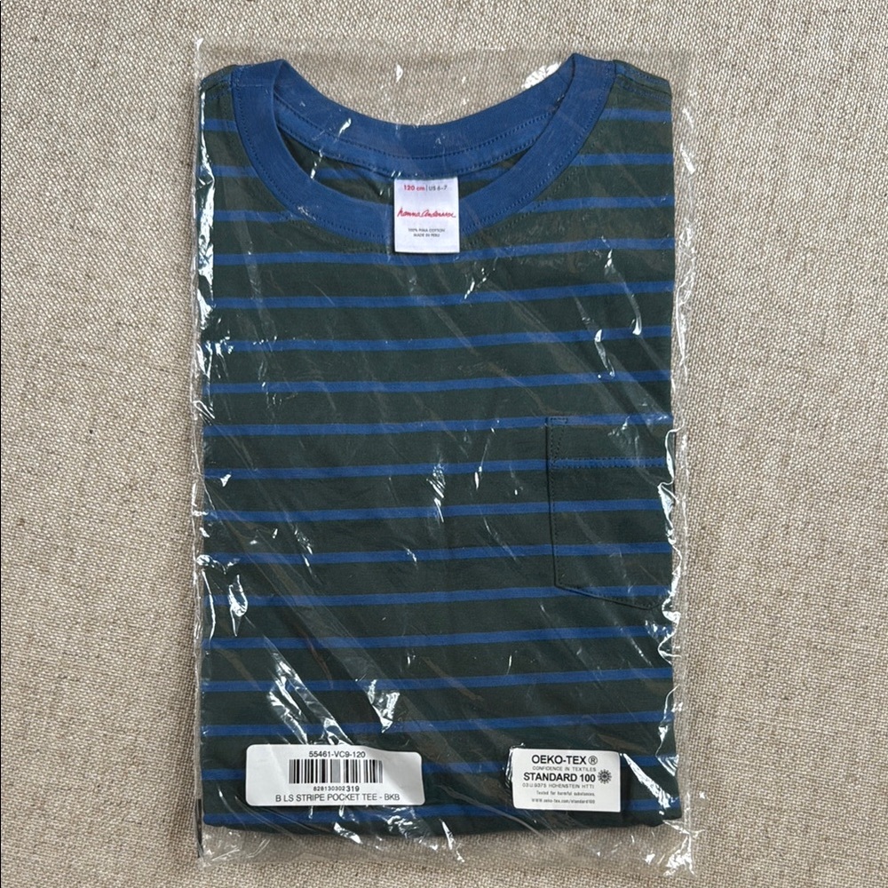 Hanna Andersson Blue and Green Striped long sleeve T-Shirt